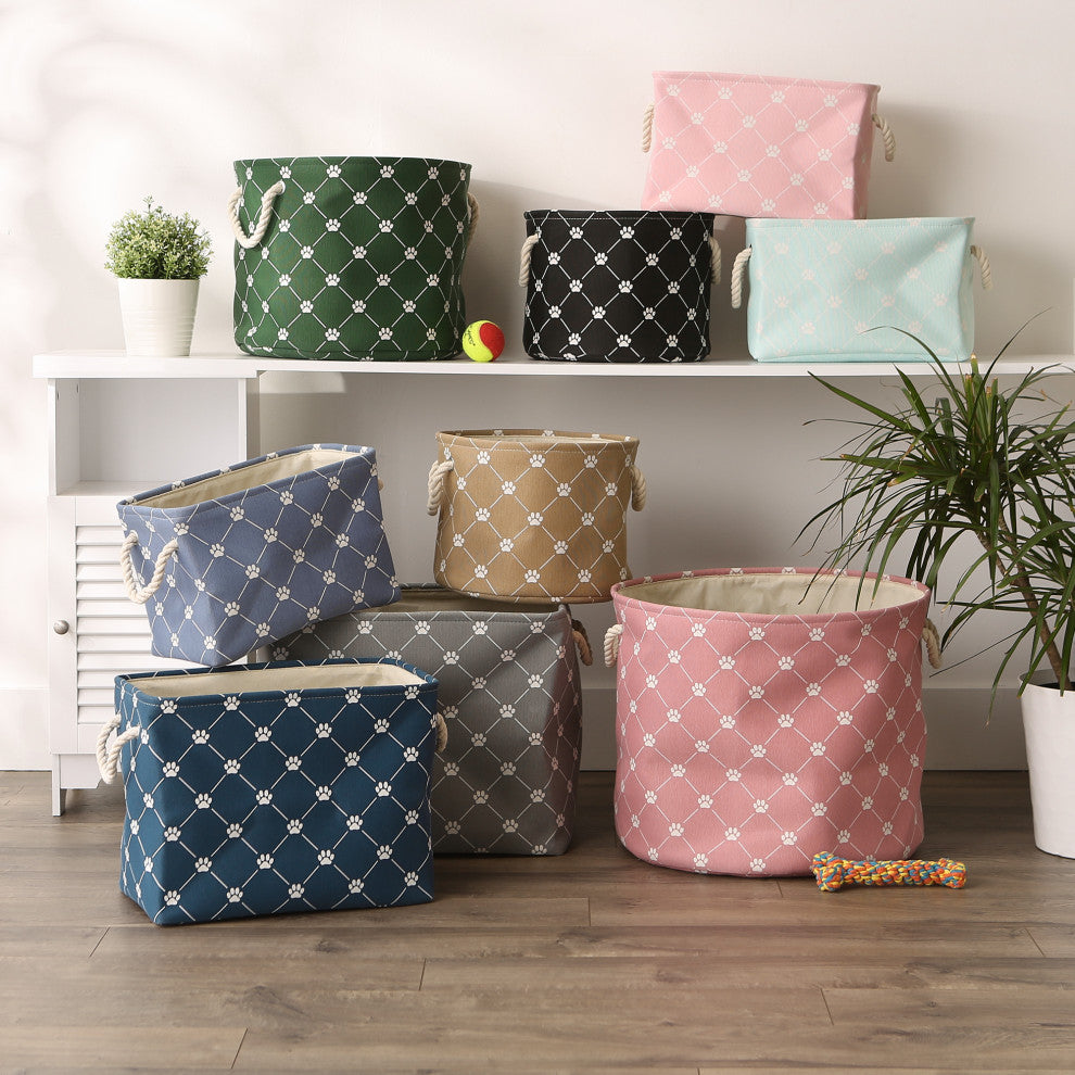 Polyester Pet Bin Trellis Paw Navy Round Small 9x12x12