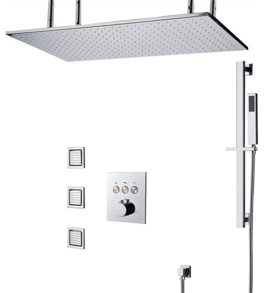 Chrome 20*40in Rainfall Shower System, Handheld Shower & 3 Body Jets, Non LED