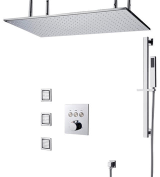 Chrome 20*40in Rainfall Shower System, Handheld Shower & 3 Body Jets, Non LED