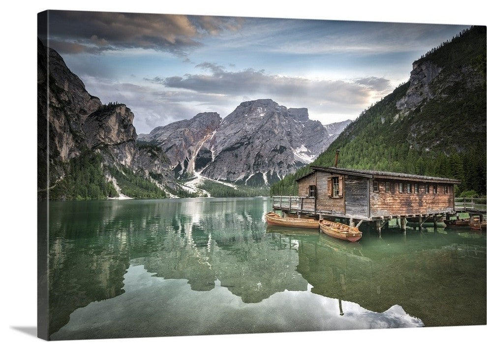 "Braies Lake Boats" Wrapped Canvas Art Print, 24"x16"x1.5"