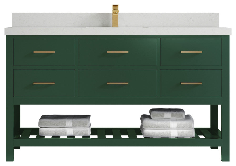 Parker 60 Single Sink Bathroom Vanity in Lafayette Green  2" Carrara Quartz