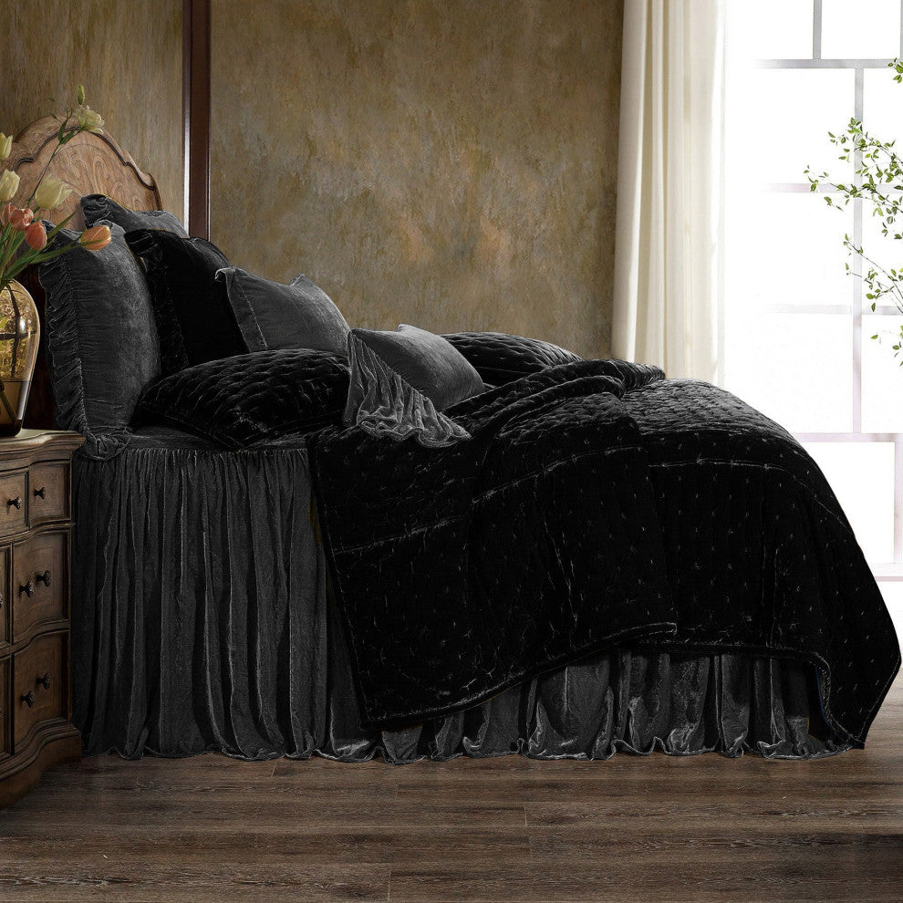 Stella Faux Silk Velvet Bedspread Set, 3PC, Slate, King