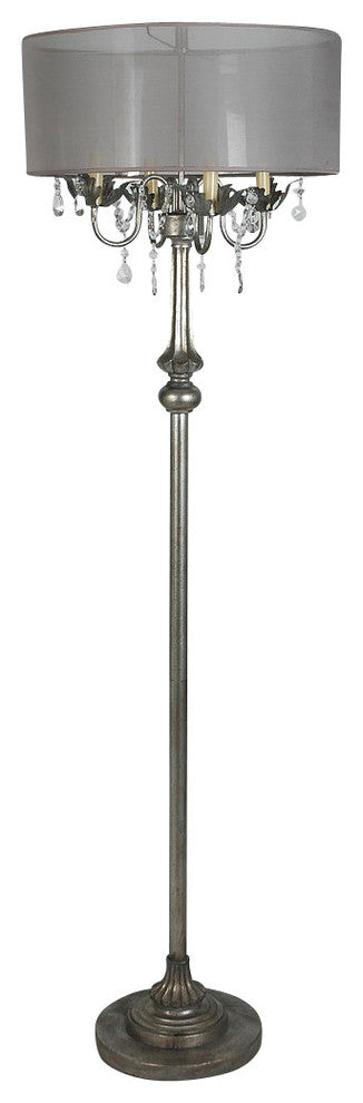 65" Polyresin Floor Lamp with Linen Shade, Antique Silver