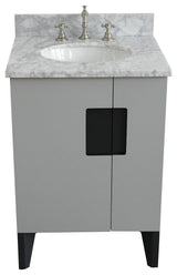 25" Single Sink Vanity, Light Gray Finish With White Carrara Marble