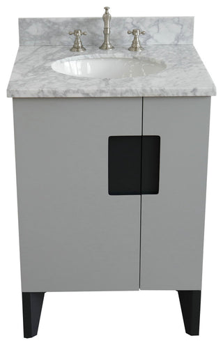 25" Single Sink Vanity, Light Gray Finish With White Carrara Marble