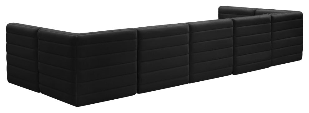 Quincy Velvet Upholstered 7-Piece U-Shaped Modular Sectional, Black