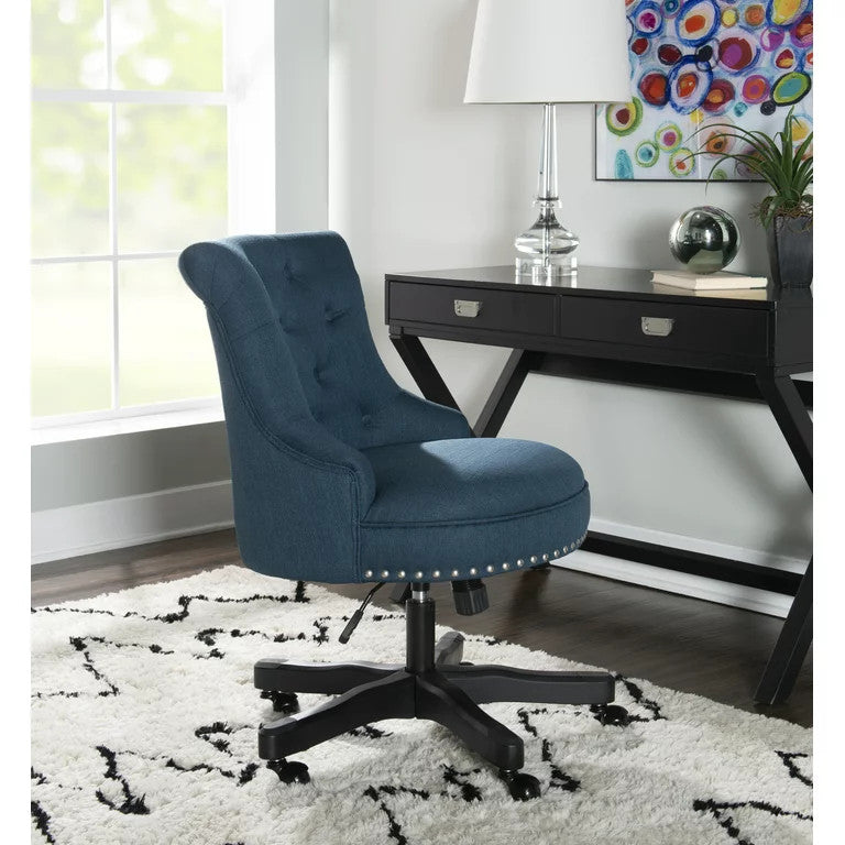 Classic Office Chair, Swivel Design & Diamond Button Tufted Back, Azure Blue