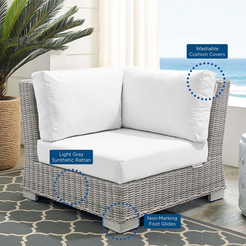 Sofa Corner Chair, Sunbrella, Rattan, Wicker, Gray White, Modern, Outdoor