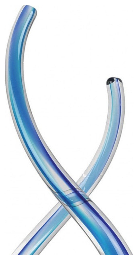 11" Clear and Blue Murano Glass Modern Abstract Tabletop Sculpture
