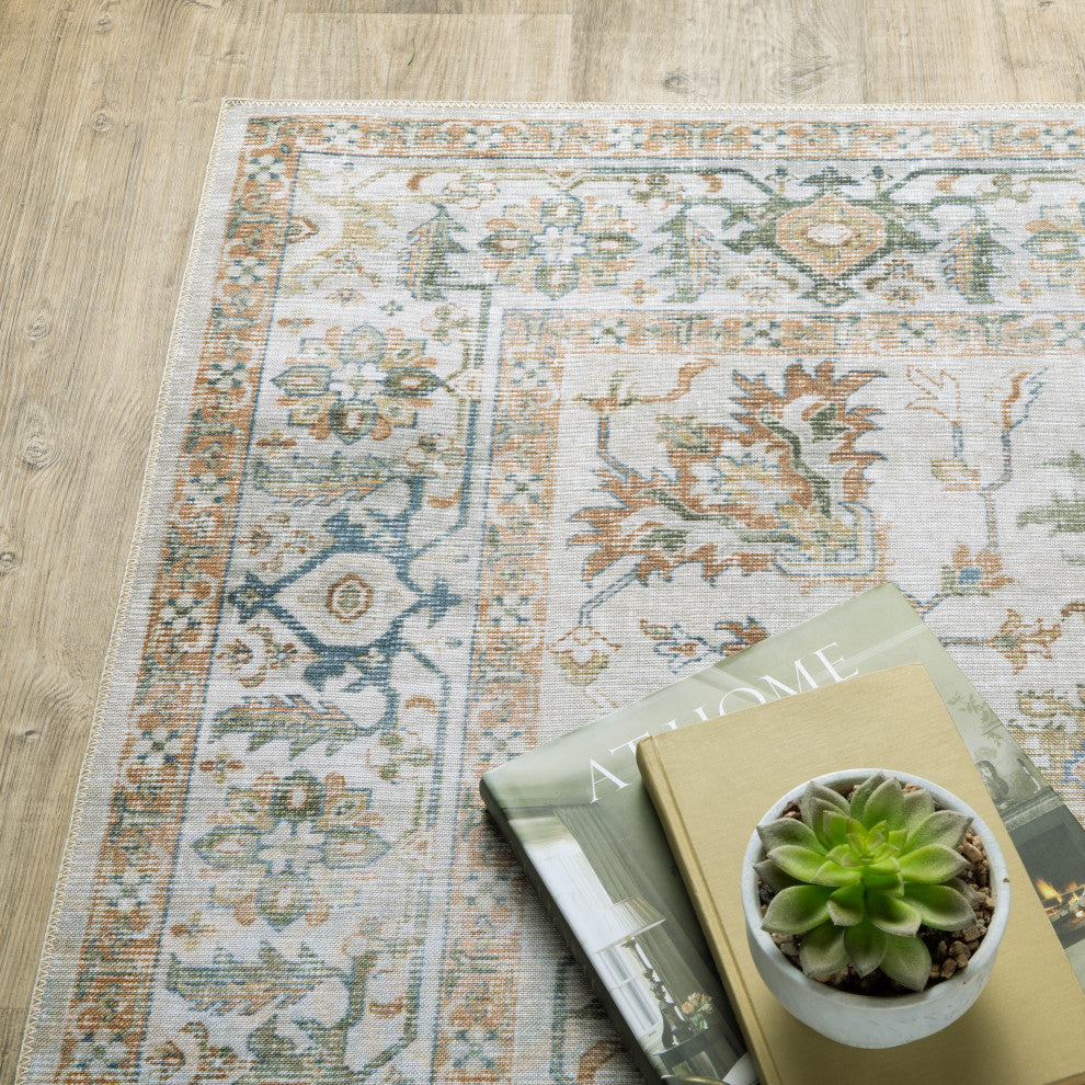 Celestia Machine Washable Vintage Indoor Area Rug, Ivory, 7'6"x10'