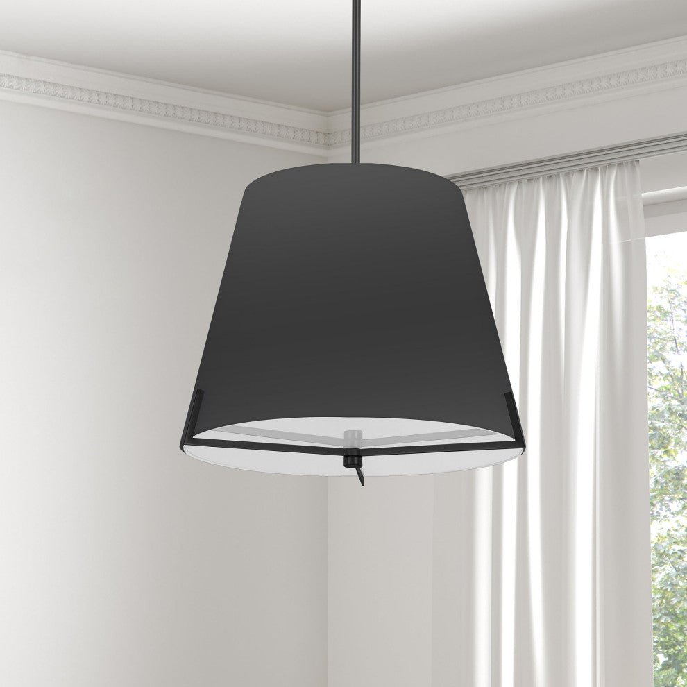 Preston Contemporary 4 Light Black Matte Black Fabric Pendant