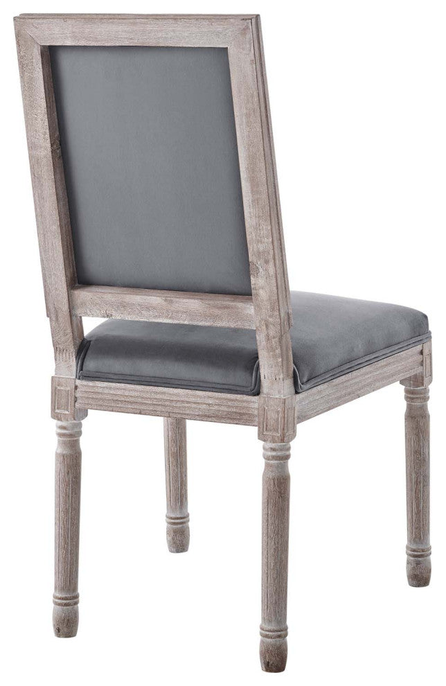 Court French Vintage Performance Velvet Dining Side Chair Natural Gray