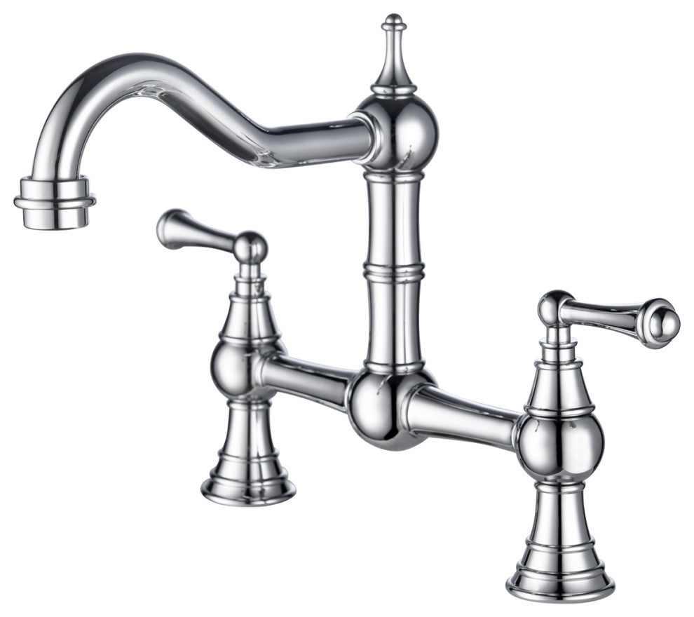 Wellfor Traditional Double Handle Widespread Kitchen Faucet, Chrome