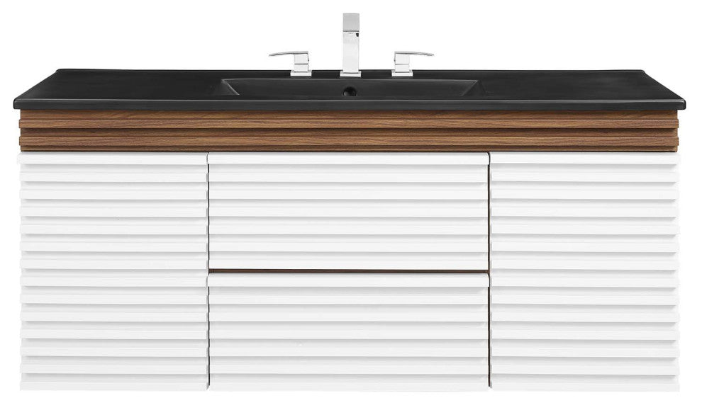 Render 48" Wall-Mount Bathroom Vanity, White Walnut Black