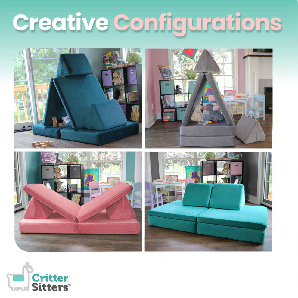 Lil Lounger Kids Play Couch, 2 Foldable Base Cushions, 2 Pillows, Lionfish