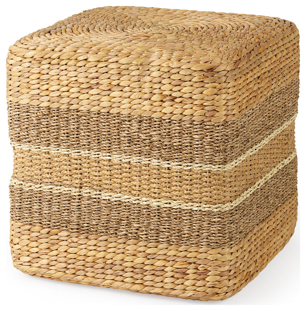 Maya Light Brown With Medium Brown Stripes Seagrass Square Pouf