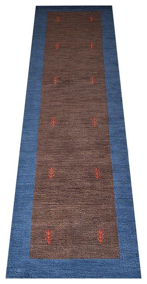 HAND KNOTTED LOOM WOOL ECO - FRIENDLY AREA RUGS - Brown Blue,Contemporary