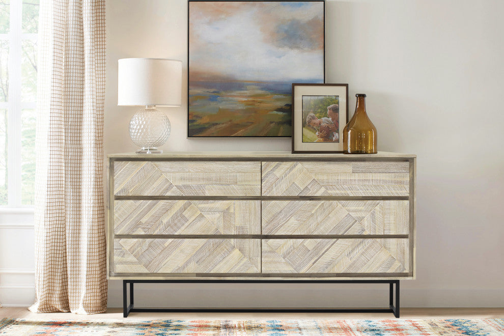 Peridot 6 Drawer Dresser, Natural Acacia Wood
