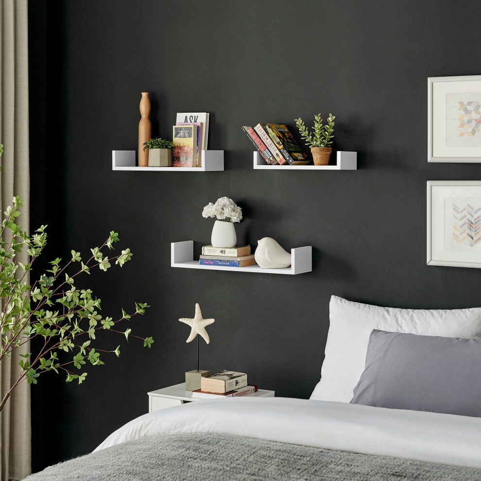 Danya B. Aalto U-Shaped Floating Wall Shelves Set of 3, White