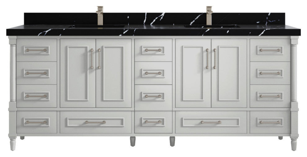 Aberdeen 84 Double Sink Bath Vanity in Coventry Gray 2" Calacatta Black