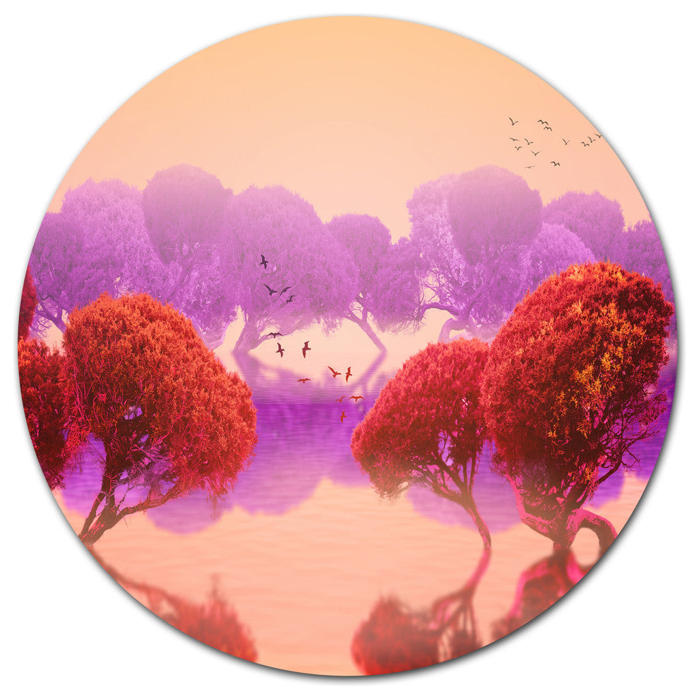 Red And Purple Japanese Gardens, Landscape Art Disc Metal Wall Art, 38"