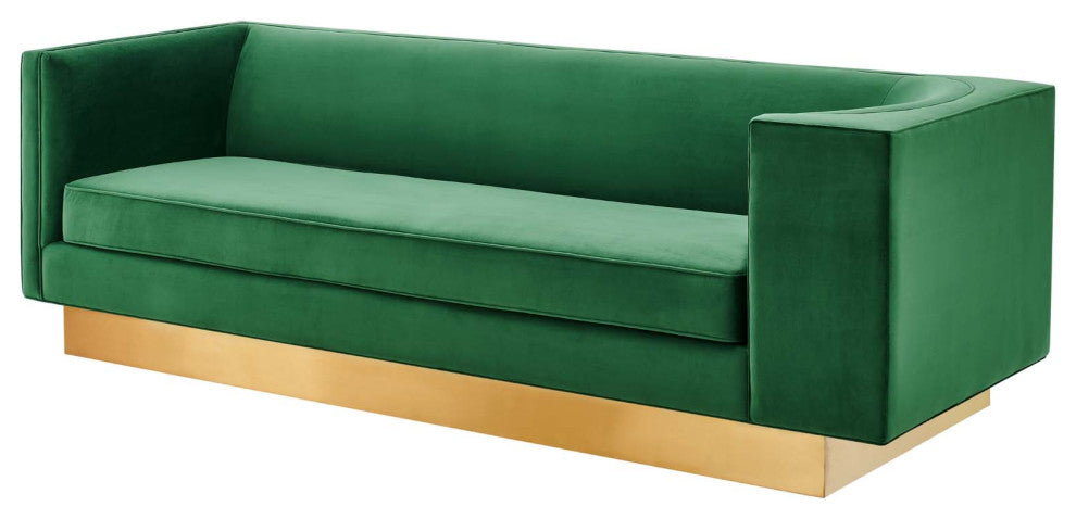 Sofa, Green, Velvet, Modern, Mid Century Living Hotel Lounge Cafe Lobby