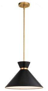 Racine One Light Pendant in Matte Black and Natural Brass