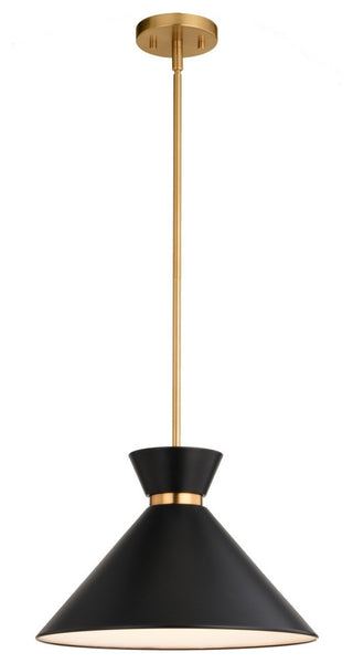 Racine One Light Pendant in Matte Black and Natural Brass
