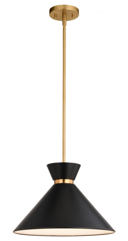 Racine One Light Pendant in Matte Black and Natural Brass