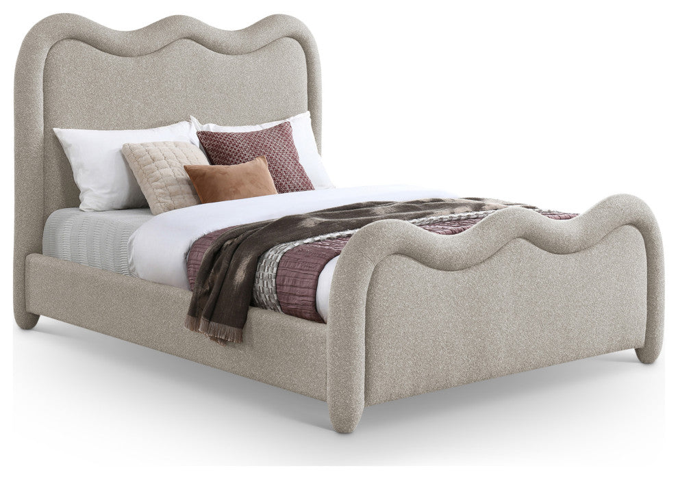 Gavin Upholstered Bed, Beige, Full, Chenille Fabric