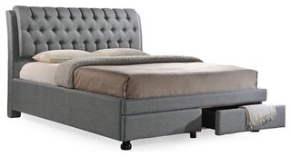 Ainge Button-Tufted Gray Upholstered Storage King Bed With 2-Drawer