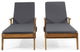Lucknow Outdoor Acacia Wood Chaise Lounge with Water Resistant Cushion, Set of 2, Dark Grey + Teak