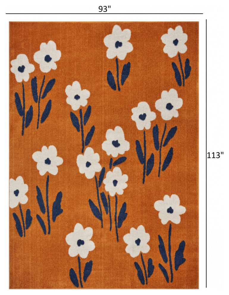 8" x 9" Orange and Ivory Flower Field Area Rug
