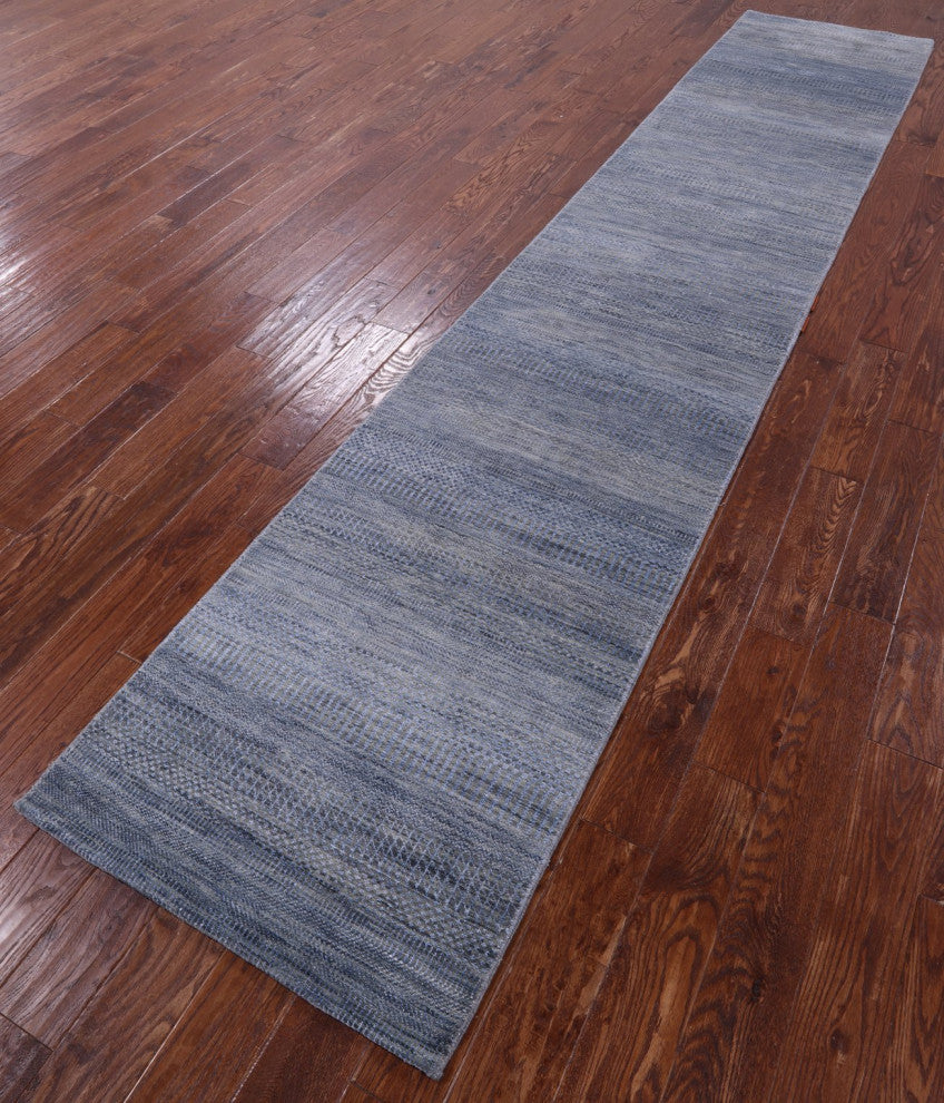2' 7" X 13' 9" Savannah Grass Handmade Wool and Silk Runner Rug Q11942