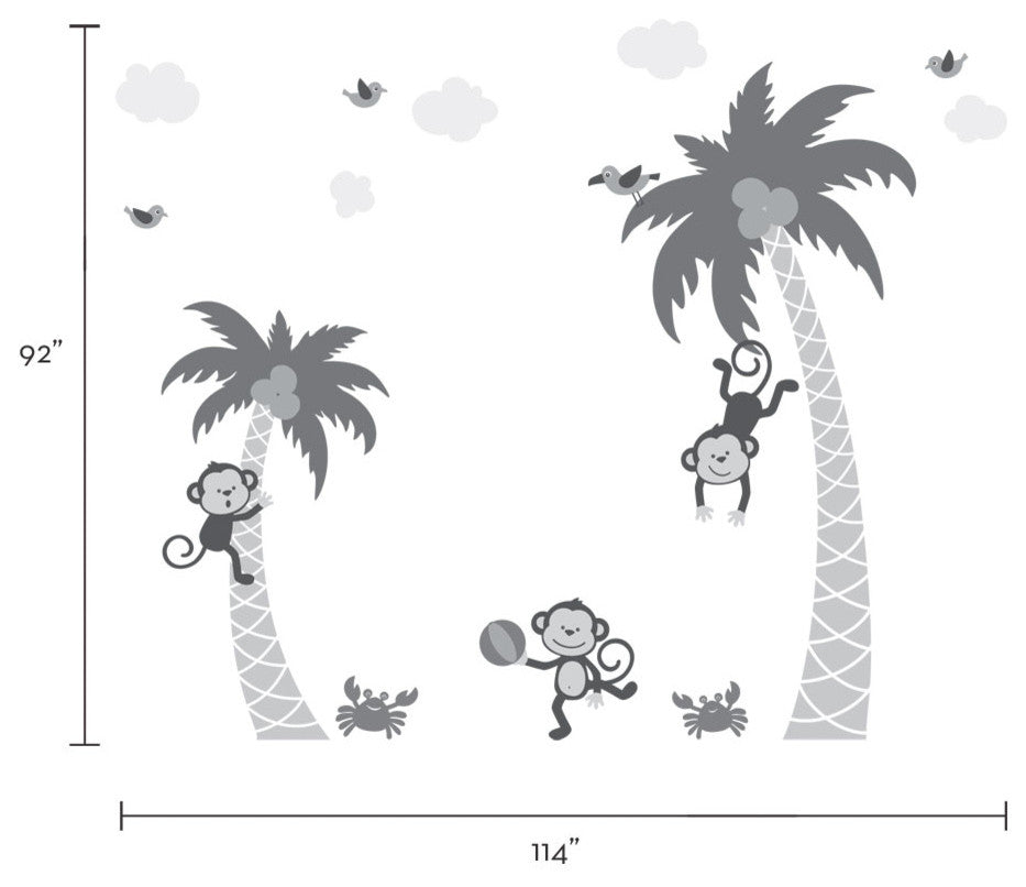 3 Monkeys With Palm Tree Wall Decal, Scheme C