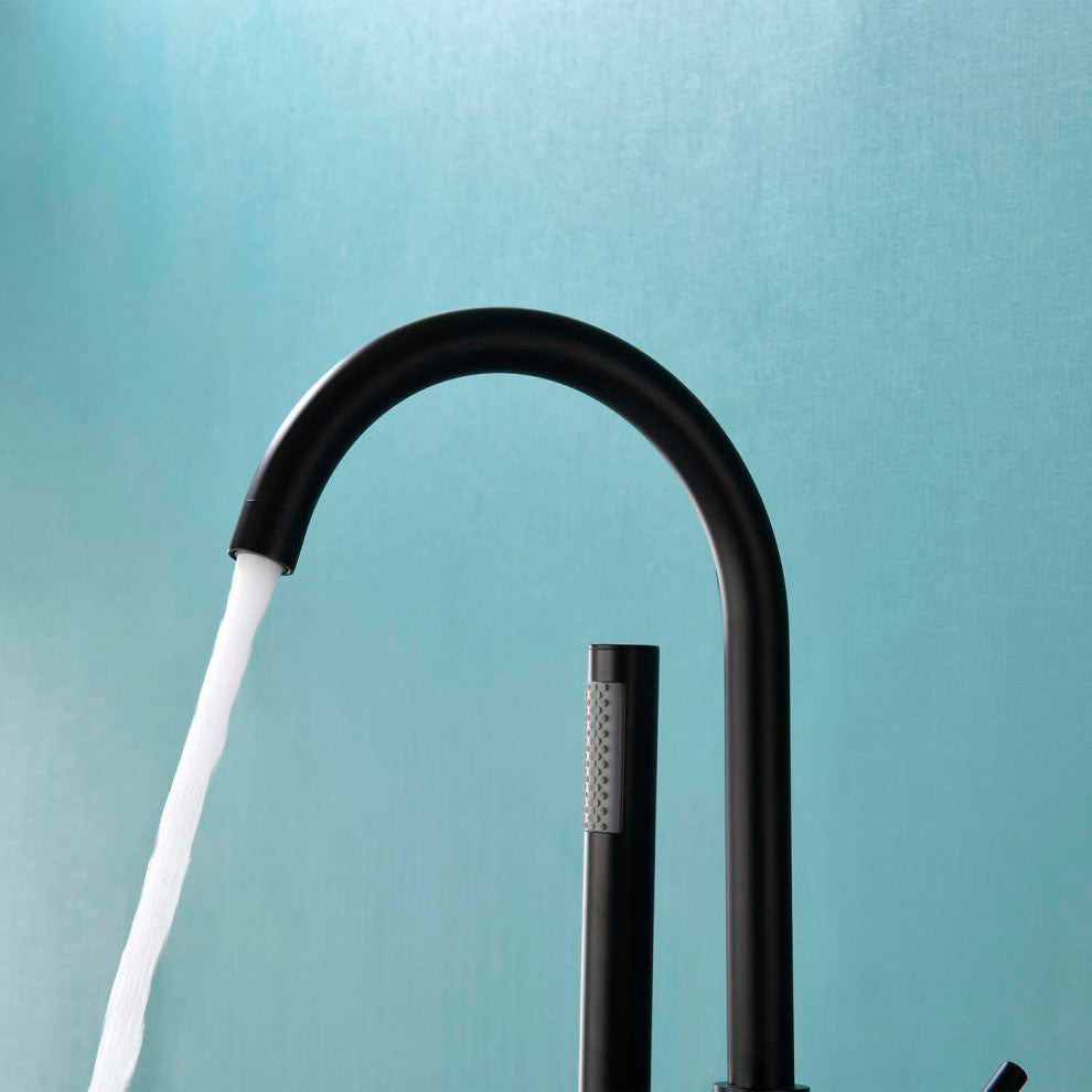 Givingtree Contemporary Floor Mount Tub Filler Trim, Brushed Nickel, Matte Black