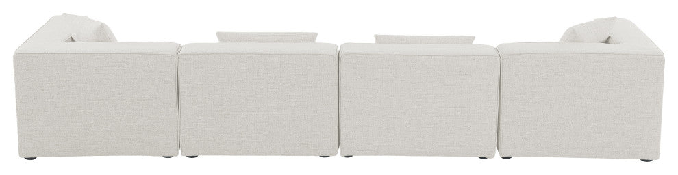 Cube Upholstered Modular Sofa, Cream, 4-Piece: 2 Armless Chair, 2 Corner Chair, Linen Texured Fabric