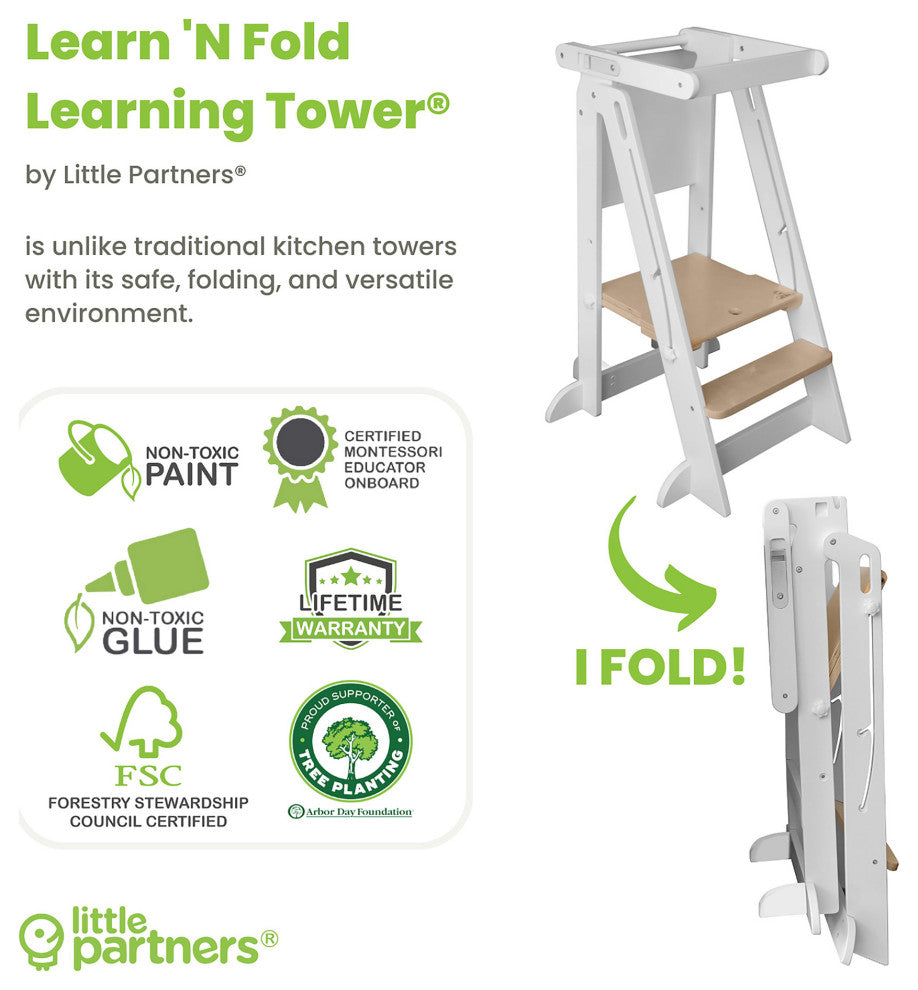 Little Partners Learn 'N Fold Learning Tower, Soft White With Natural