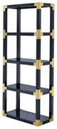 HomeRoots 32" X 15" X 77" Gold, Black High Gloss And Black Mirror Bookcase