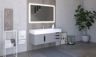 CastelloUSA Amazon 48" Wall Mounted Vanity Set, Gray, White Top, Black Handles