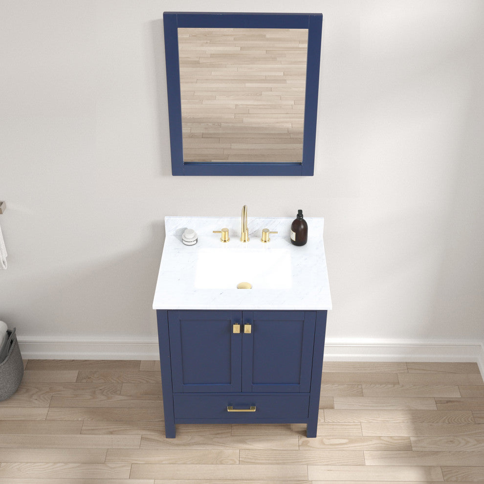 Freestanding Bathroom Vanity With Marble Countertop and Undermount Sink, Blue, 30'' With Sink