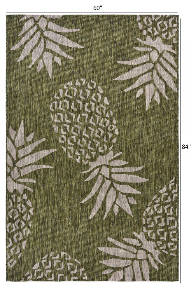 5' X 7' Green Floral Indoor Outdoor Area Rug