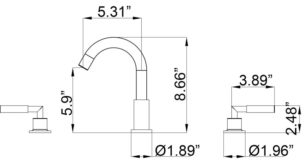 Deck Mounted Dual Handles High-Arc Widespread Bathroom Faucet, Matte Black