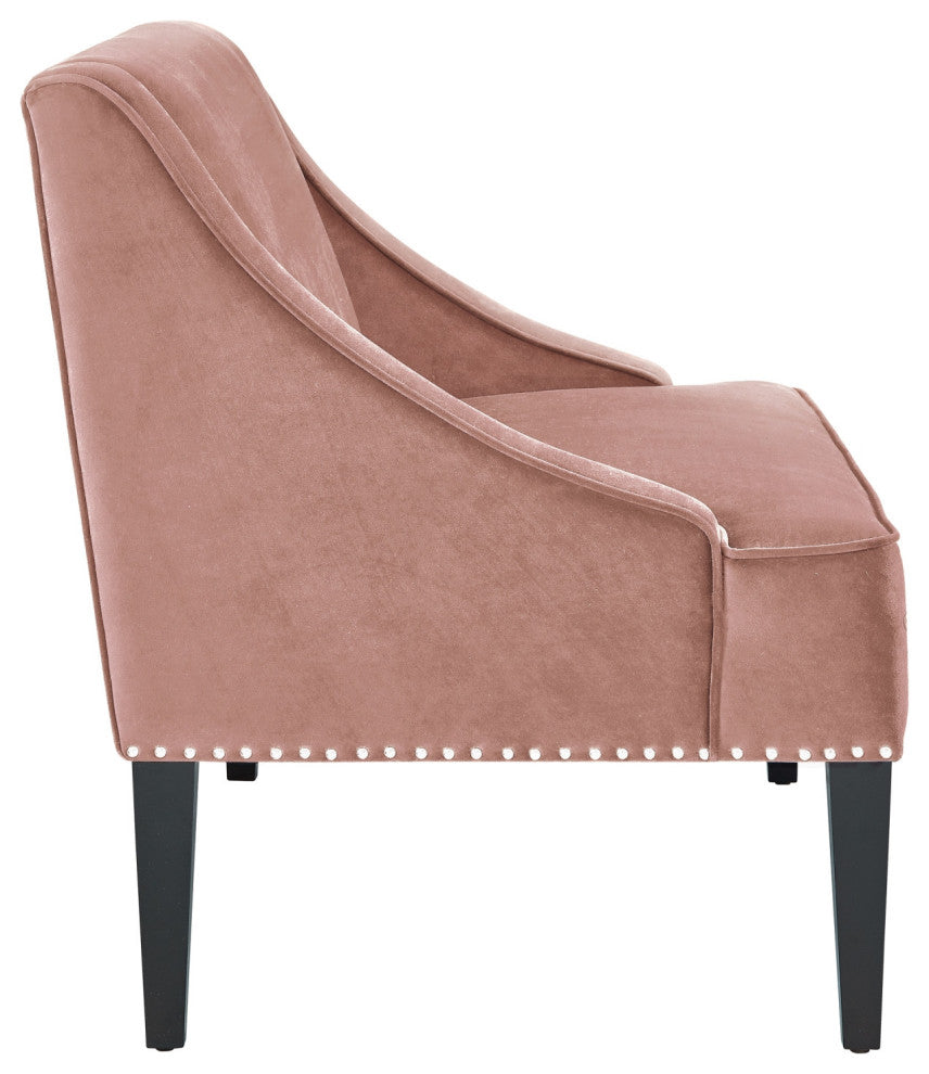 45" Blush And Brown Upholstered Velvet Bench