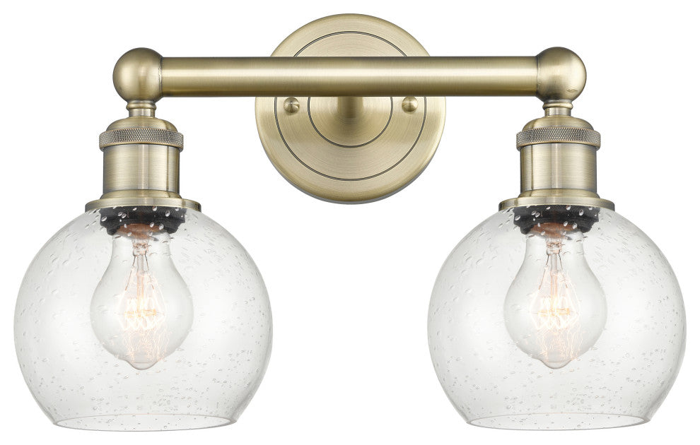 Athens 2-Light 15" Bath Vanity Light, Antique Brass, Seedy