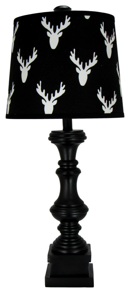 Black Distressed Spindle Table Lamp with Moose Themed Lamp Shade