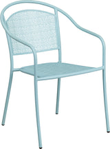 Commercial Grade Sky Blue Indoor-Outdoor Steel Patio Arm Chair with Round Back