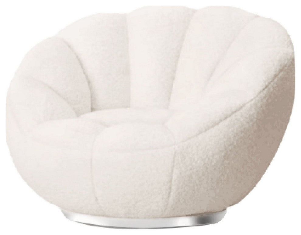 Benzara BM279362 Accent Chair, Tufted Back, Low Shell Design, Fabric, White