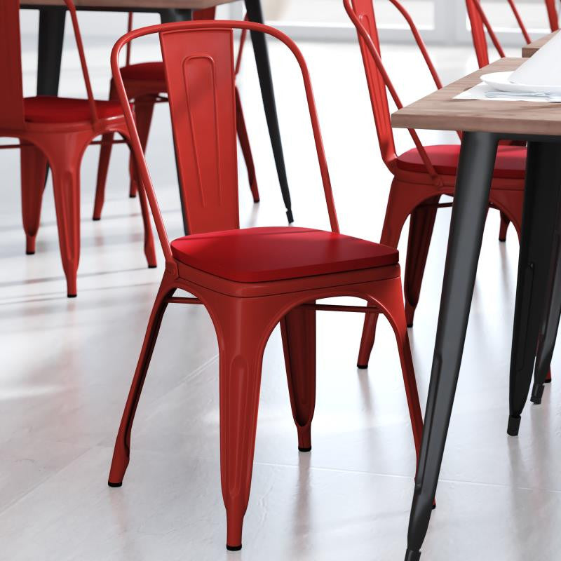 Perry Commercial Grade Metal Indoor-Outdoor Stackable Chair w/All-Weather Seat,