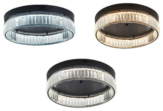 1-Light Black Dimmable LED Flush Mount With Clear Crystals